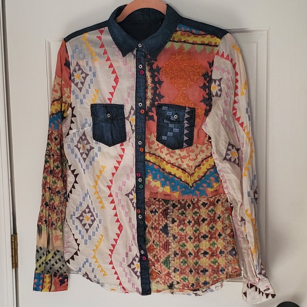 Desigual button down embroidered blouse